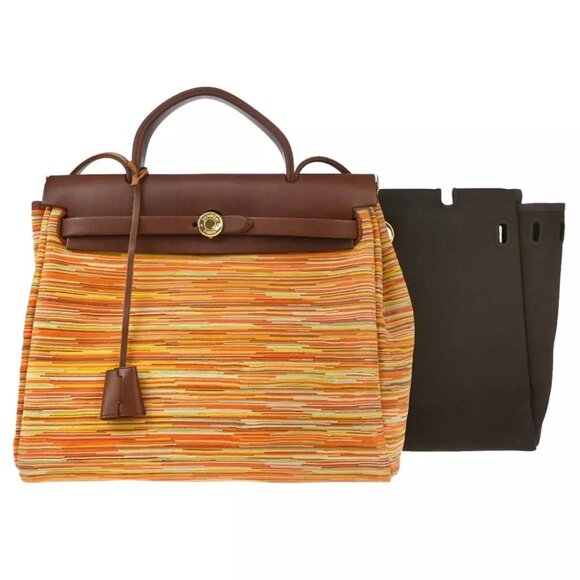 Hermes Brown Vibrato Toile Officier Herbag PM 2 in 1 2way Handbag C □F 124723 - Picture 1 of 10